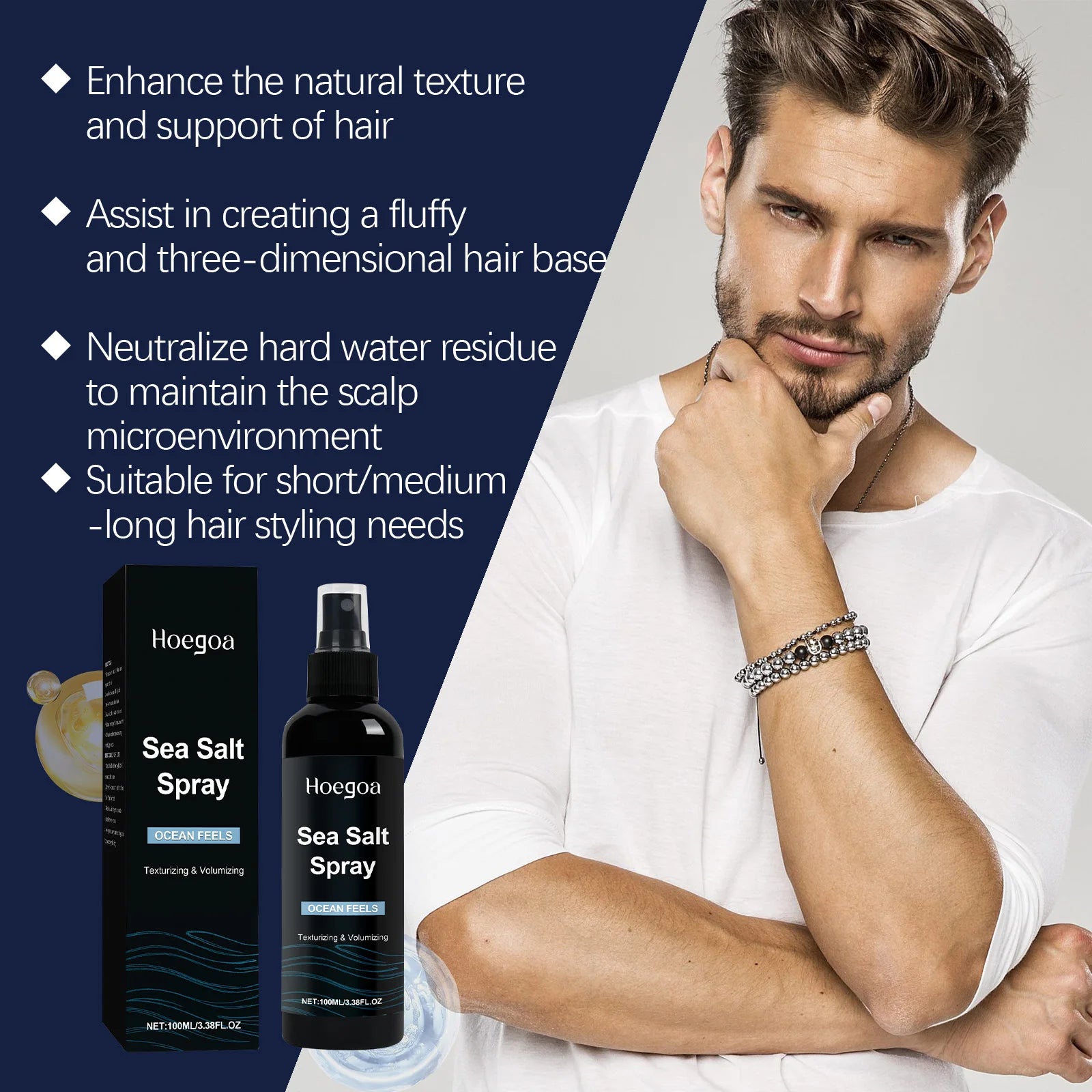 Men Sea Salt Spray for Hair Texturizing and Volumizing Natural Beach Waves with Sea Salt and Minerals Light Hold Finishing
