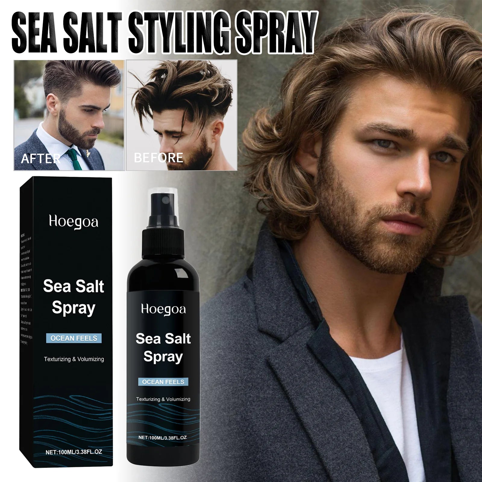 Men Sea Salt Spray for Hair Texturizing and Volumizing Natural Beach Waves with Sea Salt and Minerals Light Hold Finishing