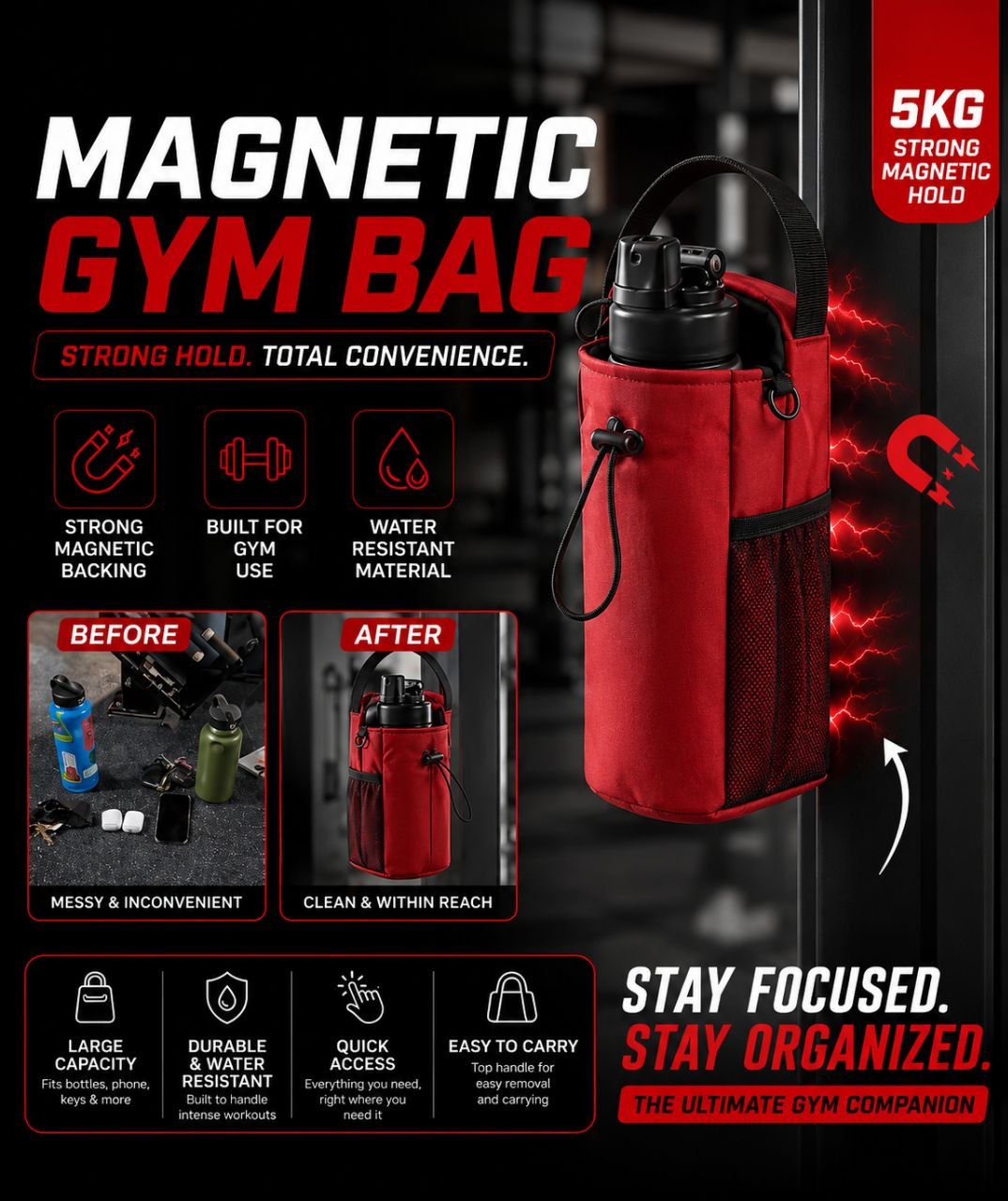 Magnetic Water Bottle Holder Gym